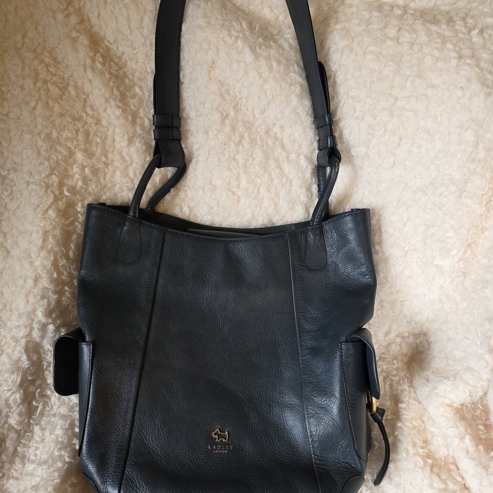 Dark Dusty Blue Leather Tote Bag
